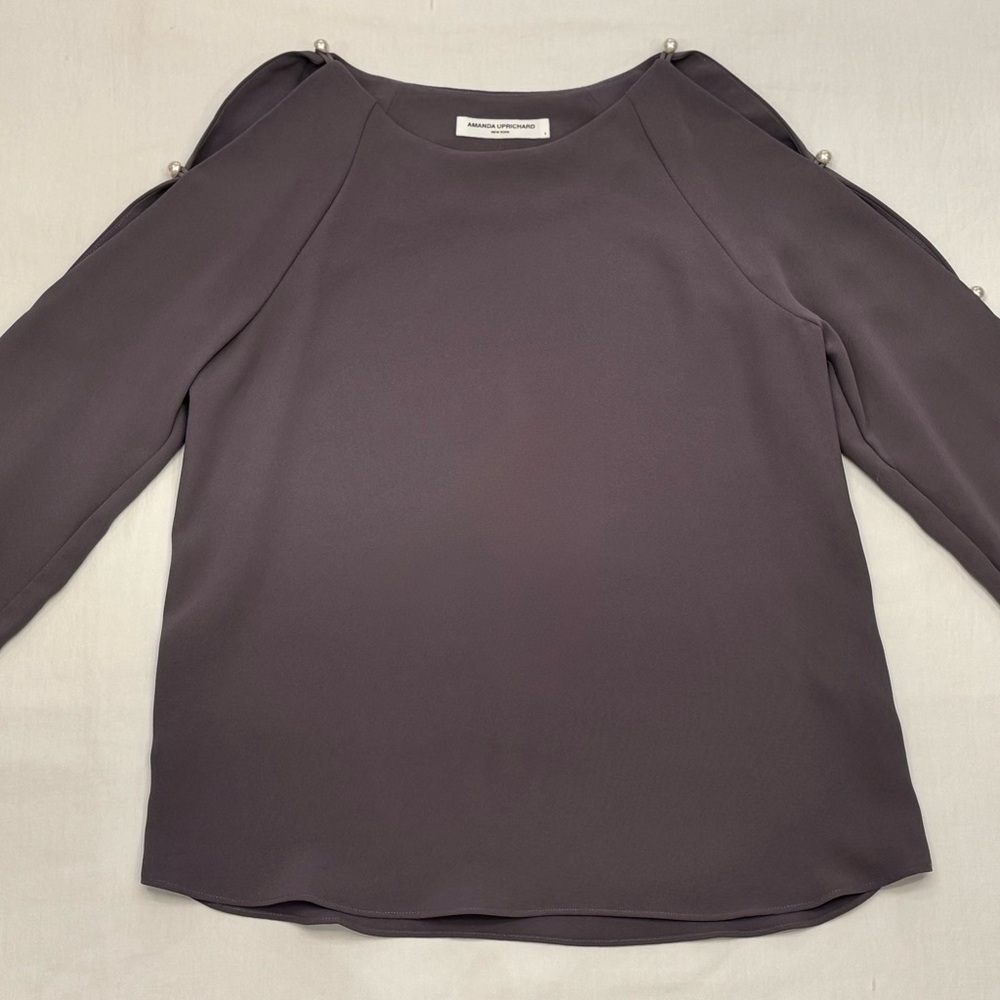 Amanda Uprichard Charcoal Blouse with Pearl Details